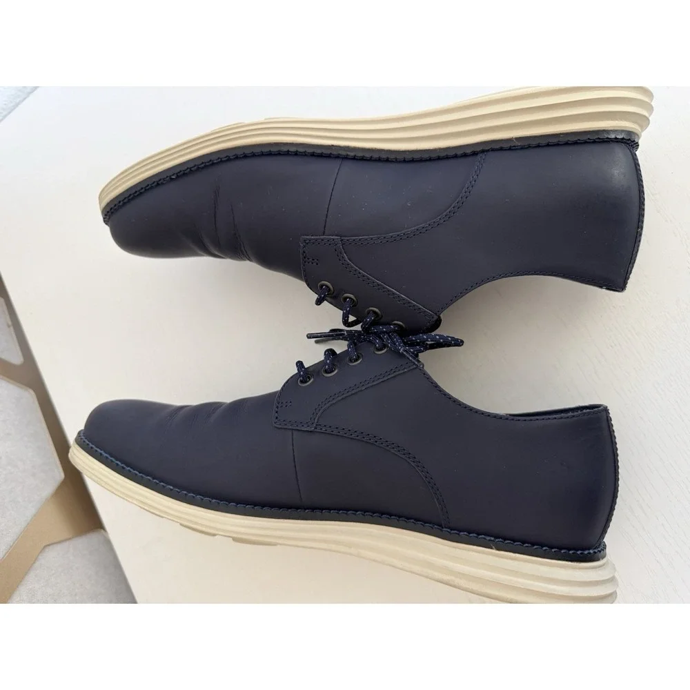 Cole Haan Men's Grand OS Deep Navy Blue Leather Oxford Lace Up Shoes Size 8